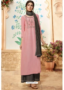 Pink Viscose Rayon Embroidered Palazzo Suit