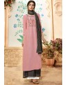 Pink Viscose Rayon Embroidered Palazzo Suit