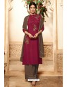 Deep Wine Viscose Rayon Embroidered Palazzo Suit