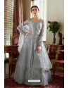 Light Grey Butterfly Net Designer Anarkali Suit