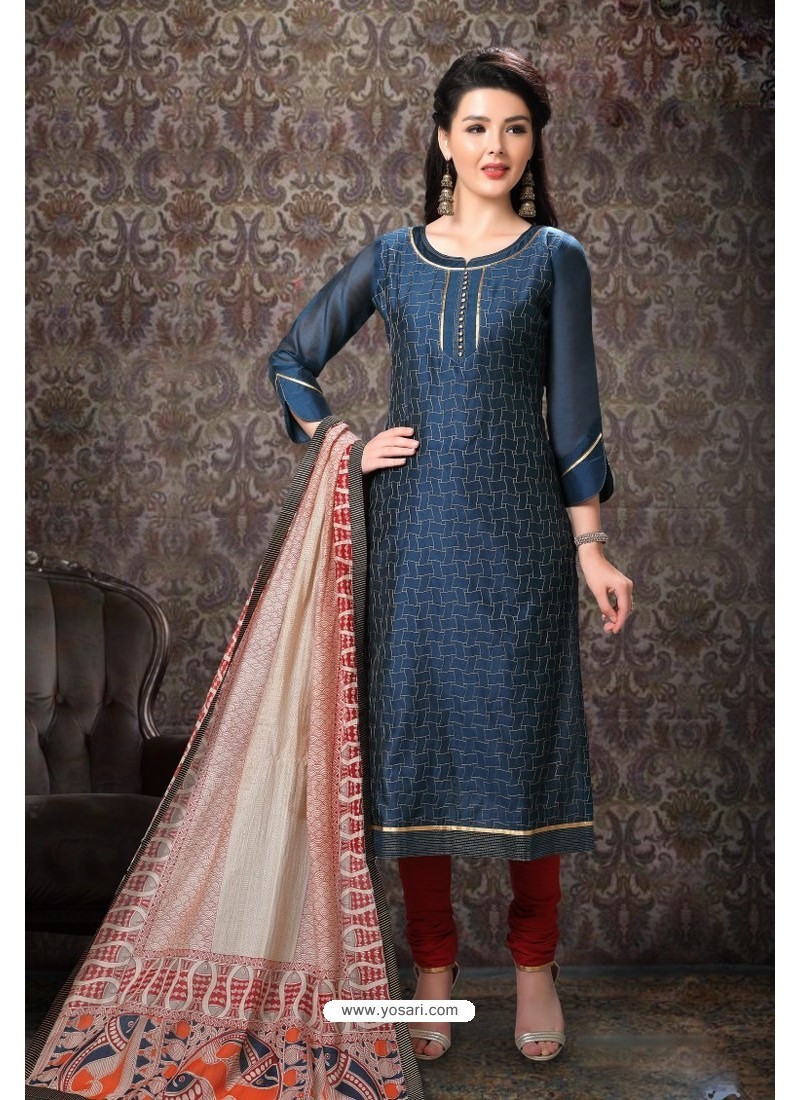 Buy Teal Blue Special Designer Embroidered Churidar Salwar Suit ...