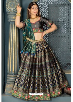 Buy Multi Colour Heavy Embroidered Banarasi Silk Designer Lehenga Choli ...