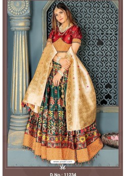 Multi Colour Heavy Embroidered Banarasi Silk Designer Lehenga Choli