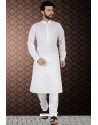 Traditional White Readymade Cotton Polly Kurta Pajama For Men