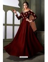 Maroon Heavy Embroidered Satin Silk Designer Gown Style Anarkali Suit