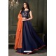 Navy Blue Heavy Embroidered Satin Silk Designer Gown Style Anarkali Suit
