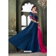 Teal Blue Heavy Embroidered Satin Silk Designer Gown Style Anarkali Suit