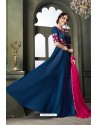 Teal Blue Heavy Embroidered Satin Silk Designer Gown Style Anarkali Suit