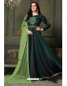 Dark Green Heavy Embroidered Satin Silk Designer Gown Style Anarkali Suit