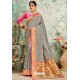 Aqua Grey Designer Classic Wear Upada Silk Sari