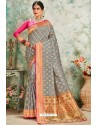 Aqua Grey Designer Classic Wear Upada Silk Sari