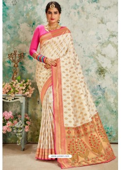Off White Designer Classic Wear Upada Silk Sari