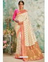 Off White Designer Classic Wear Upada Silk Sari