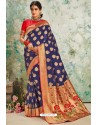 Royal Blue Designer Classic Wear Upada Silk Sari