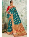 Teal Designer Classic Wear Upada Silk Sari