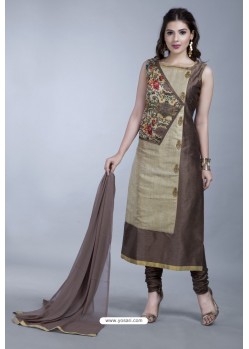 Light Brown Embroidered Designer Readymade Party Wear Churidar Salwar Suit