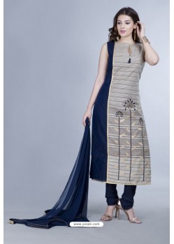 Grey Embroidered Designer Readymade Party Wear Churidar Salwar Suit