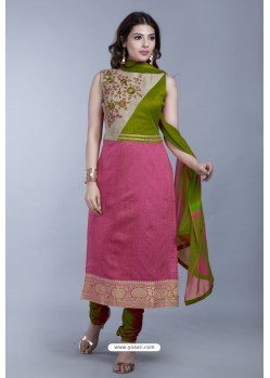 Light Pink Embroidered Designer Readymade Party Wear Churidar Salwar Suit