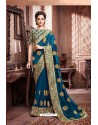 Teal Blue Designer Party Wear Soft Art Silk Sari