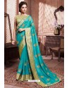 Turquoise Designer Party Wear Soft Art Silk Sari