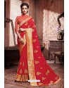 Crimson Designer Party Wear Soft Art Silk Sari