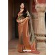 Rust Embroidered Designer Banarasi Silk Party Wear Sari
