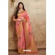 Pink Embroidered Designer Banarasi Silk Party Wear Sari