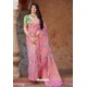 Light Pink Embroidered Designer Banarasi Silk Party Wear Sari