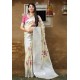 White Embroidered Designer Banarasi Silk Party Wear Sari