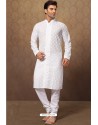 White Readymade Cotton Polly Kurta Pajama For Men