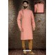 Peach Readymade Dhupion Silk Designer Kurta Pajama For Men