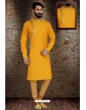 Yellow Readymade Dhupion Silk Designer Kurta Pajama For Men