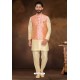 Cream Readymade Dhupion Silk Designer Kurta Pajama With Jacket For Men