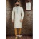 White Readymade Dhupion Silk Designer Kurta Pajama For Men
