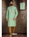 Sea Green Readymade Dhupion Silk Designer Kurta Pajama For Men