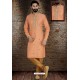 Light Orange Readymade Dhupion Silk Designer Kurta Pajama For Men