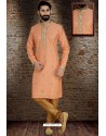 Light Orange Readymade Dhupion Silk Designer Kurta Pajama For Men