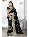 Black Heavy Embroidered Designer Art Silk Party Wear Sari