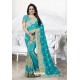 Turquoise Heavy Embroidered Designer Art Silk Party Wear Sari