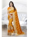 Mustard Heavy Embroidered Designer Art Silk Party Wear Sari