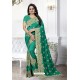 Jade Green Heavy Embroidered Designer Art Silk Party Wear Sari