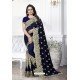 Navy Blue Heavy Embroidered Designer Art Silk Party Wear Sari