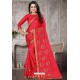 Dark Peach Heavy Embroidered Designer Satin Silk Party Wear Sari