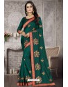 Dark Green Heavy Embroidered Designer Satin Silk Party Wear Sari