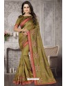 Mehendi Heavy Embroidered Designer Satin Silk Party Wear Sari