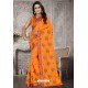 Orange Heavy Embroidered Designer Satin Silk Party Wear Sari