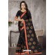 Black Heavy Embroidered Designer Satin Silk Party Wear Sari