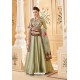 Olive Green Heavy Embroidered Soft Silk Designer Gown Style Anarkali Suit