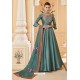 Teal Blue Heavy Embroidered Soft Silk Designer Gown Style Anarkali Suit