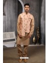 Light Orange Readymade Jacket With Kurta Pajama For Men